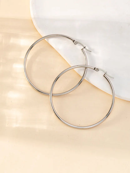 1 Pair Y2K Lady Artistic Solid Color 304 Stainless Steel Gold Plated Hoop Earrings