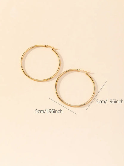 1 Pair Y2K Lady Artistic Solid Color 304 Stainless Steel Gold Plated Hoop Earrings