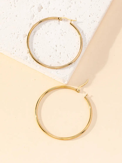 1 Pair Y2K Lady Artistic Solid Color 304 Stainless Steel Gold Plated Hoop Earrings