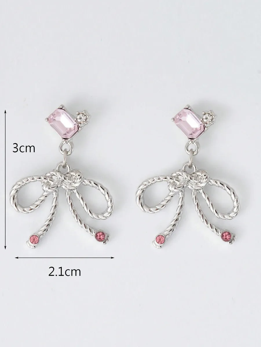 1 Pair Y2k Sweet Bow Knot Plating Alloy Zircon Silver Plated Drop Earrings