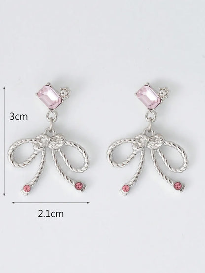 1 Pair Y2k Sweet Bow Knot Plating Alloy Zircon Silver Plated Drop Earrings