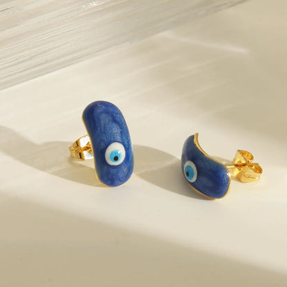 1 Pair Y2K Sweet Devil'S Eye Enamel Copper 18K Gold Plated Ear Studs