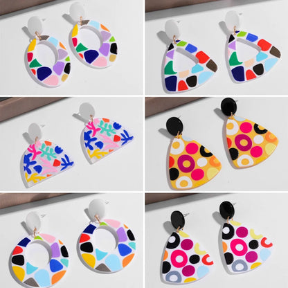 1 Pair Y2k Triangle Printing Oval Printing Arylic Drop Earrings