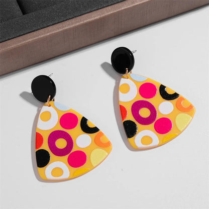 1 Pair Y2k Triangle Printing Oval Printing Arylic Drop Earrings