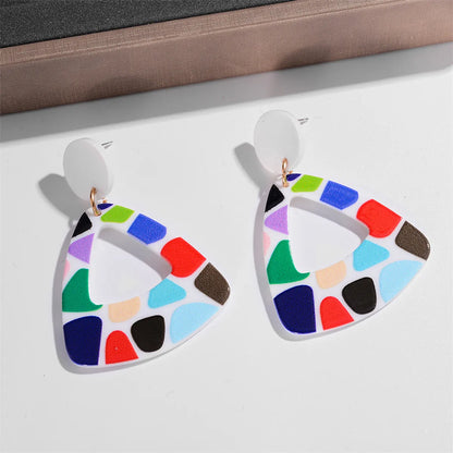 1 Pair Y2k Triangle Printing Oval Printing Arylic Drop Earrings