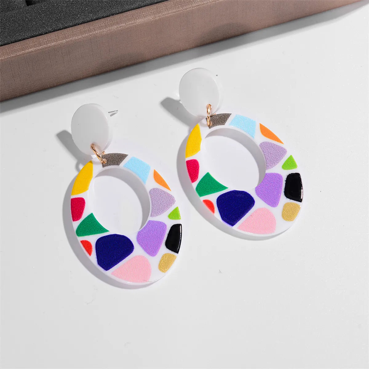 1 Pair Y2k Triangle Printing Oval Printing Arylic Drop Earrings