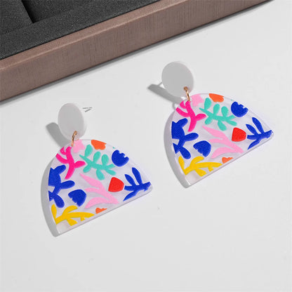 1 Pair Y2k Triangle Printing Oval Printing Arylic Drop Earrings