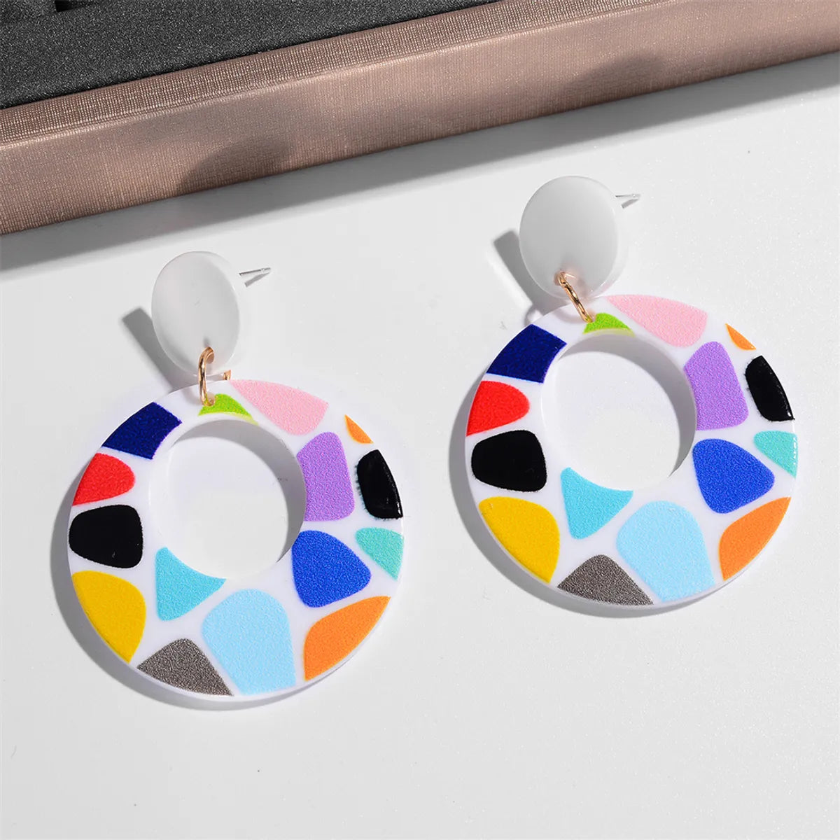 1 Pair Y2k Triangle Printing Oval Printing Arylic Drop Earrings