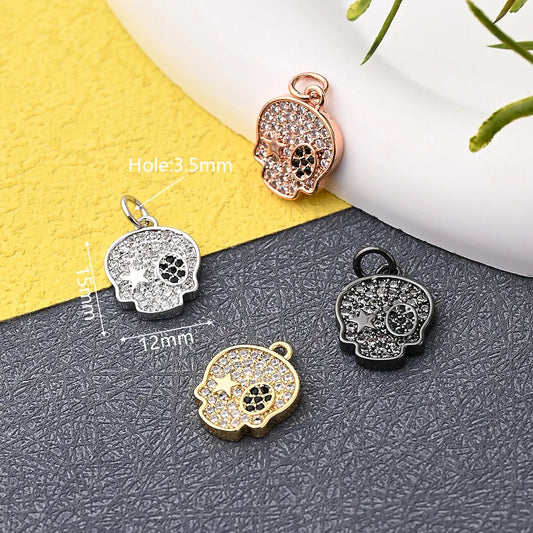 1 Pc/Package 15x12mm Hole 3~3.9mm Copper Zircon 18K Gold Plated Rose Gold Plated White Gold Plated Halloween Pattern Star Skull Polished Pendant