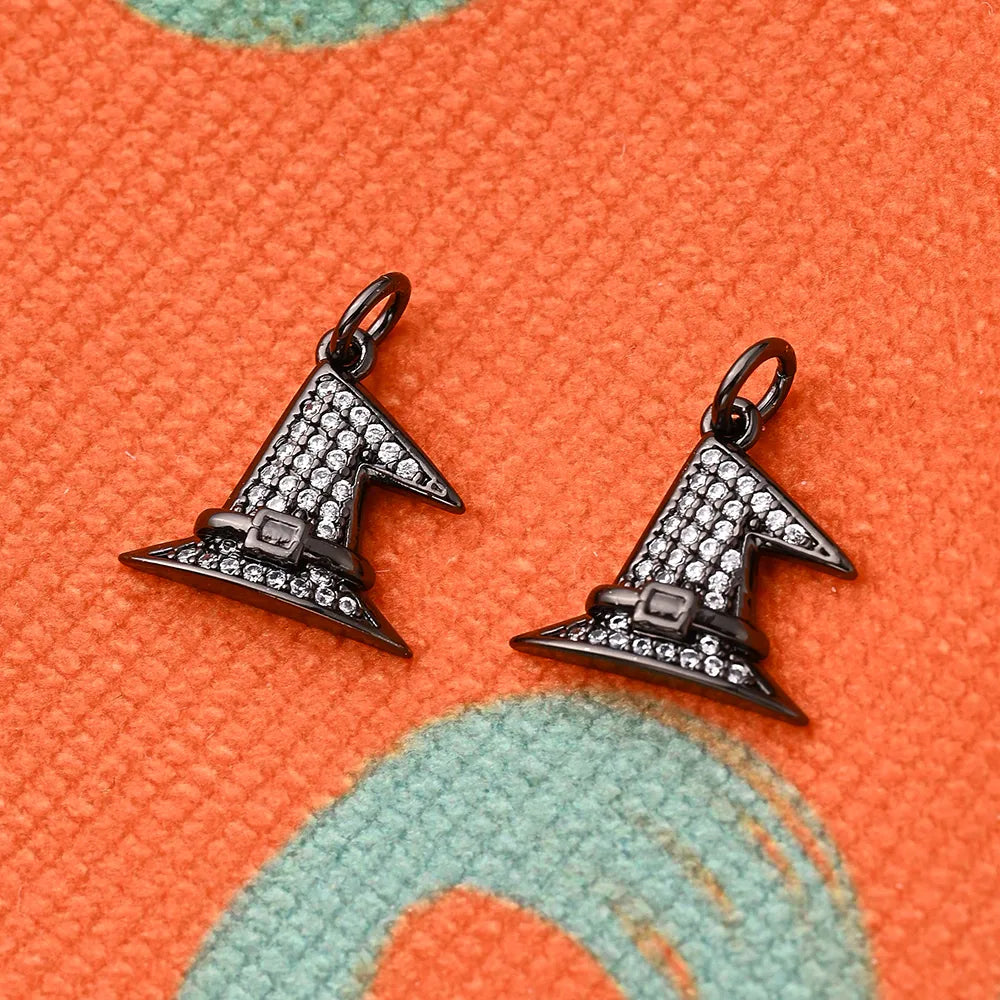 1 Pc/Package 15x15mm Hole 3~3.9mm Copper Zircon 18K Gold Plated Swimming Black White Gold Plated Halloween Pattern Wizard'S Hat Magic Hat Polished Pendant