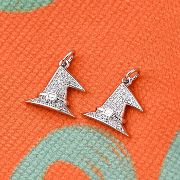 1 Pc/Package 15x15mm Hole 3~3.9mm Copper Zircon 18K Gold Plated Swimming Black White Gold Plated Halloween Pattern Wizard'S Hat Magic Hat Polished Pendant