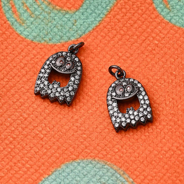 1 Pc/Package 16.5x11mm Hole 2~2.9mm Hole 3~3.9mm Copper Zircon 18K Gold Plated Swimming Black White Gold Plated Halloween Pattern Ghost Polished Pendant