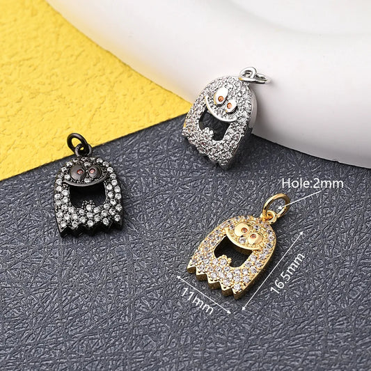 1 Pc/Package 16.5x11mm Hole 2~2.9mm Hole 3~3.9mm Copper Zircon 18K Gold Plated Swimming Black White Gold Plated Halloween Pattern Ghost Polished Pendant