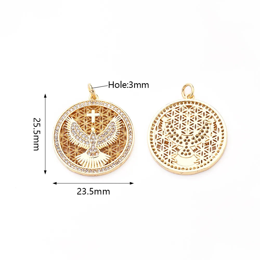 1 Pc/Package 22x21.5mm 23x21mm 25.5x23mm Hole 3~3.9mm 5x3.5mm Copper Zircon Gold Plated Cross Angel Wings Heart Shape Polished Pendant