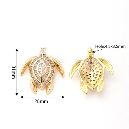 1 Pc/Package 23x13.5mm 23x24mm 31x28mm Hole 2~2.9mm Hole 3~3.9mm 4.5x3.5mm Copper Zircon Gold Plated Tortoise Turtle Polished Pendant