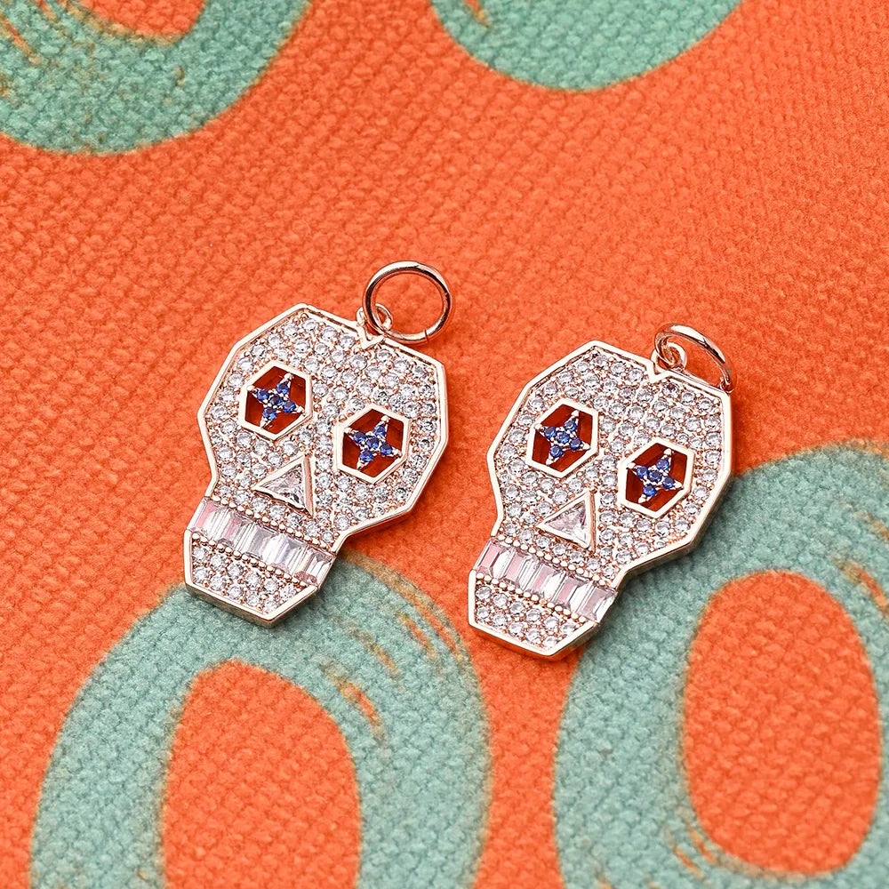 1 Pc/Package 27x18mm Hole 5~5.9mm Copper Zircon 18K Gold Plated Rose Gold Plated White Gold Plated Halloween Pattern Smiley Face Skull Polished Pendant