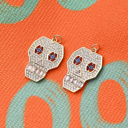 1 Pc/Package 27x18mm Hole 5~5.9mm Copper Zircon 18K Gold Plated Rose Gold Plated White Gold Plated Halloween Pattern Smiley Face Skull Polished Pendant