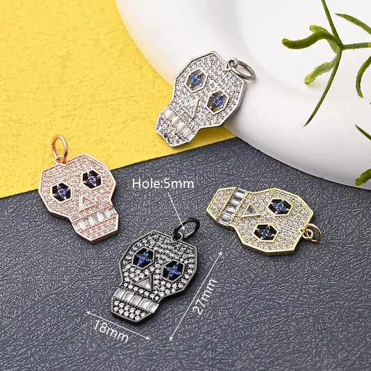 1 Pc/Package 27x18mm Hole 5~5.9mm Copper Zircon 18K Gold Plated Rose Gold Plated White Gold Plated Halloween Pattern Smiley Face Skull Polished Pendant