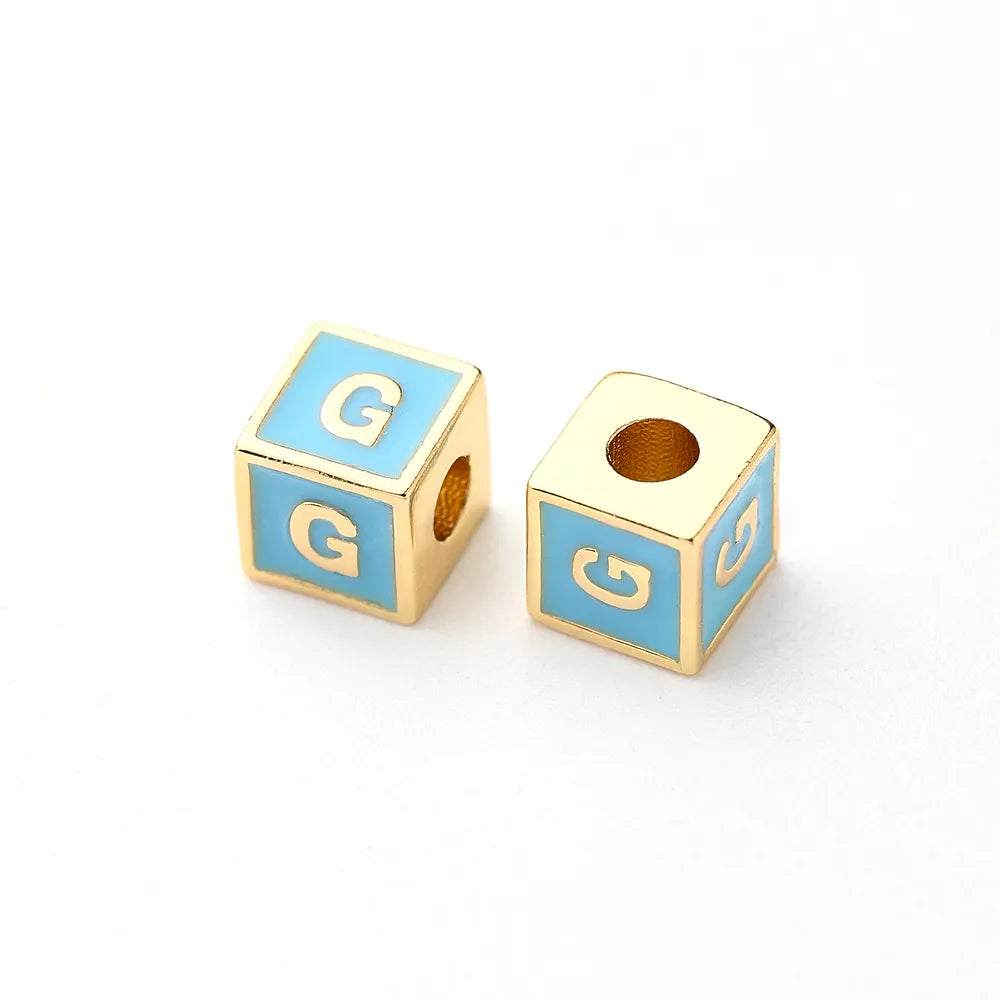 1 Pc/Package 6*6mm Hole 3~3.9mm Copper Gold Plated Letter Square Polished Beads