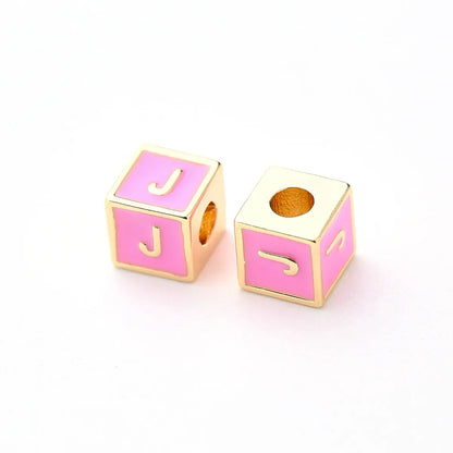 1 Pc/Package 6*6mm Hole 3~3.9mm Copper Gold Plated Letter Square Polished Beads