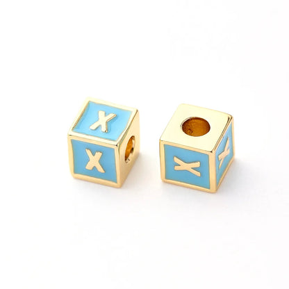 1 Pc/Package 6*6mm Hole 3~3.9mm Copper Gold Plated Letter Square Polished Beads