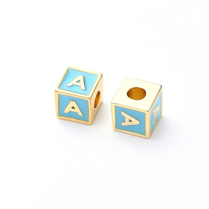 1 Pc/Package 6*6mm Hole 3~3.9mm Copper Gold Plated Letter Square Polished Beads