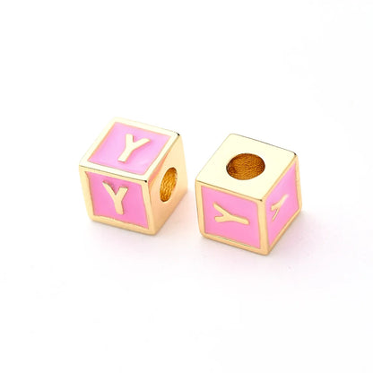 1 Pc/Package 6*6mm Hole 3~3.9mm Copper Gold Plated Letter Square Polished Beads