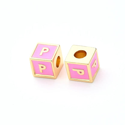 1 Pc/Package 6*6mm Hole 3~3.9mm Copper Gold Plated Letter Square Polished Beads