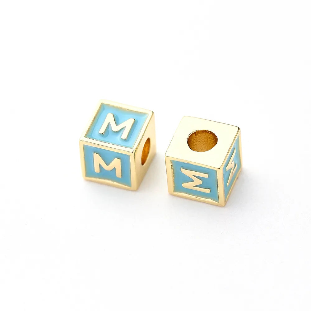 1 Pc/Package 6*6mm Hole 3~3.9mm Copper Gold Plated Letter Square Polished Beads