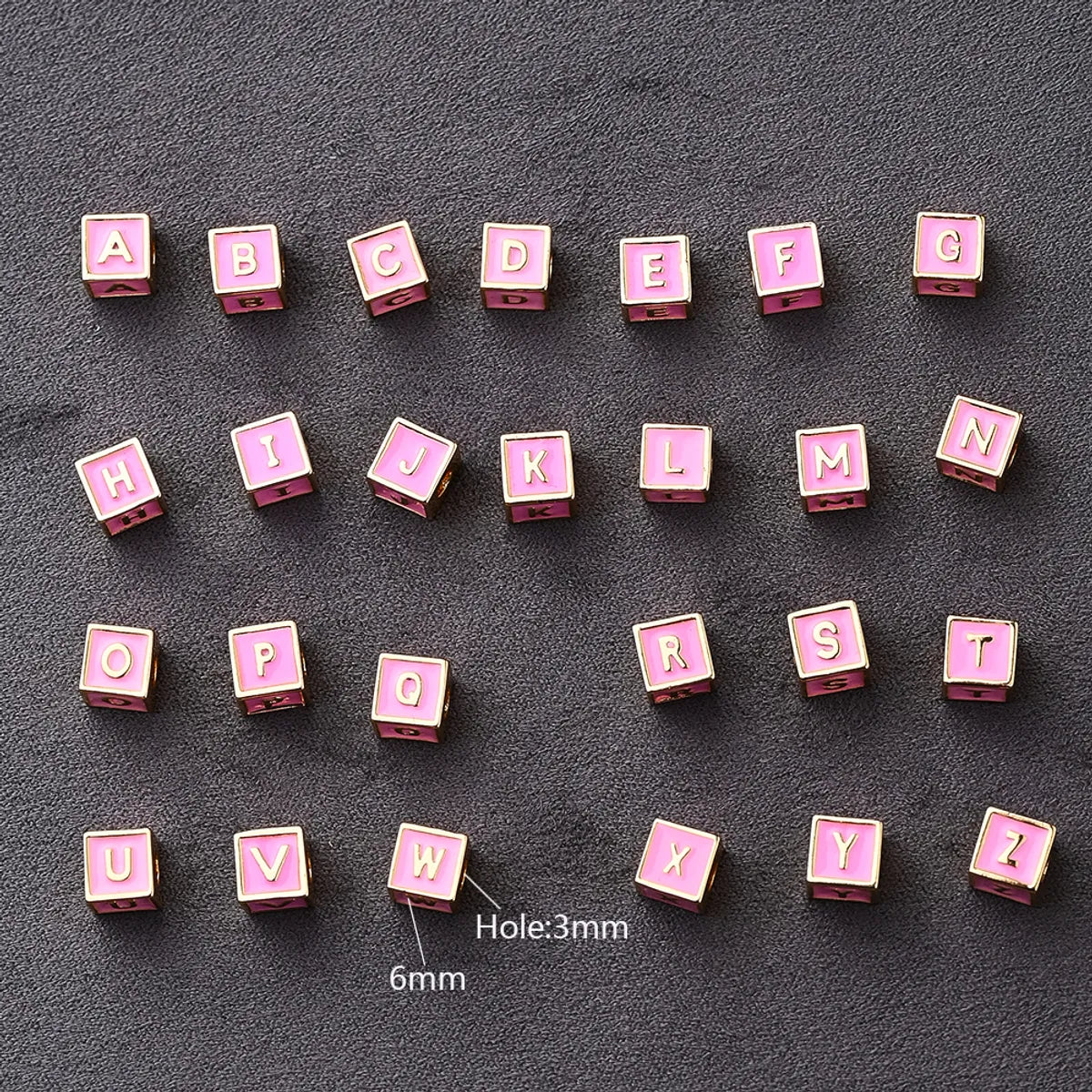 1 Pc/Package 6*6mm Hole 3~3.9mm Copper Gold Plated Letter Square Polished Beads