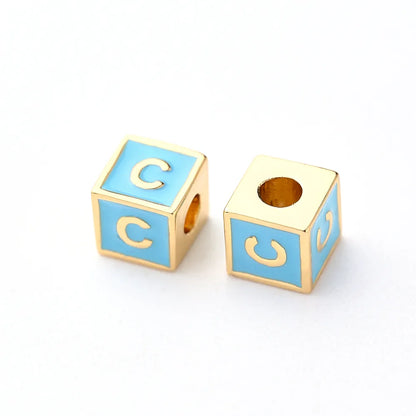 1 Pc/Package 6*6mm Hole 3~3.9mm Copper Gold Plated Letter Square Polished Beads