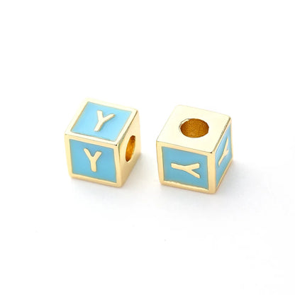 1 Pc/Package 6*6mm Hole 3~3.9mm Copper Gold Plated Letter Square Polished Beads