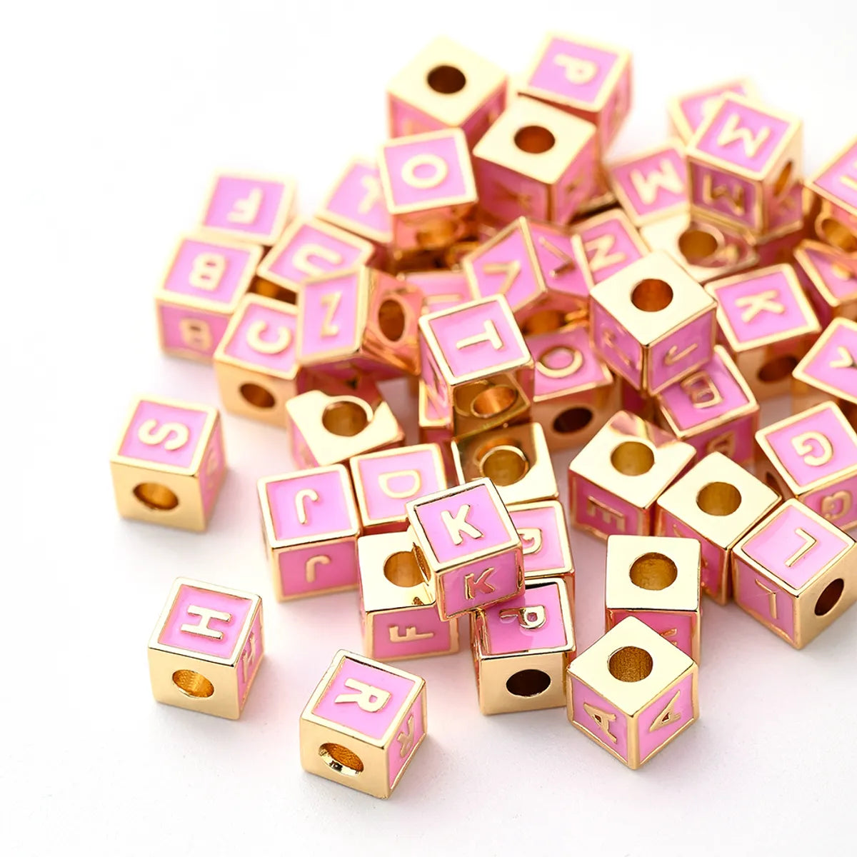 1 Pc/Package 6*6mm Hole 3~3.9mm Copper Gold Plated Letter Square Polished Beads