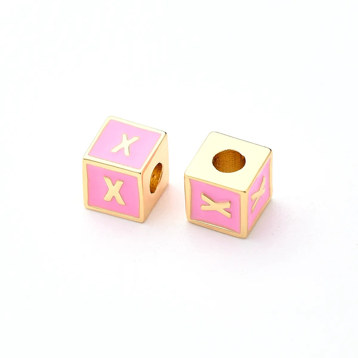 1 Pc/Package 6*6mm Hole 3~3.9mm Copper Gold Plated Letter Square Polished Beads