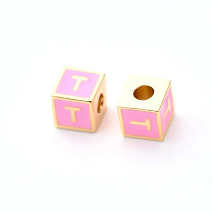 1 Pc/Package 6*6mm Hole 3~3.9mm Copper Gold Plated Letter Square Polished Beads