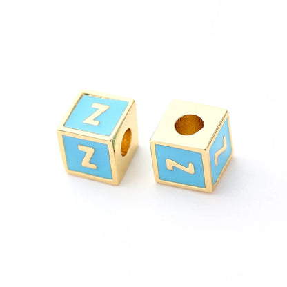 1 Pc/Package 6*6mm Hole 3~3.9mm Copper Gold Plated Letter Square Polished Beads