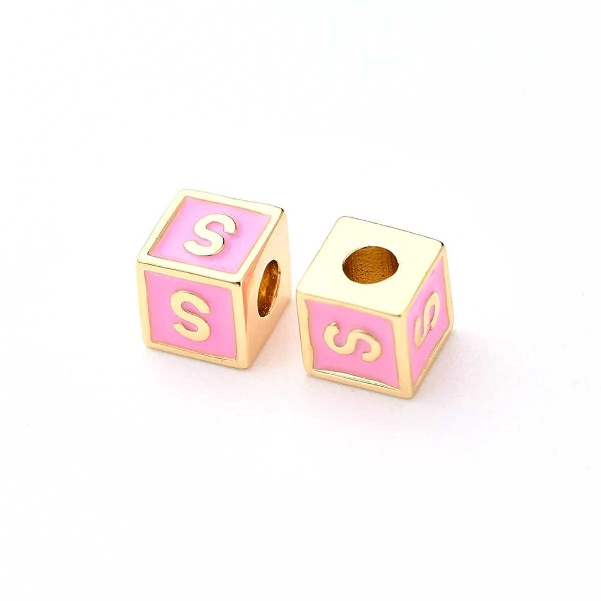 1 Pc/Package 6*6mm Hole 3~3.9mm Copper Gold Plated Letter Square Polished Beads