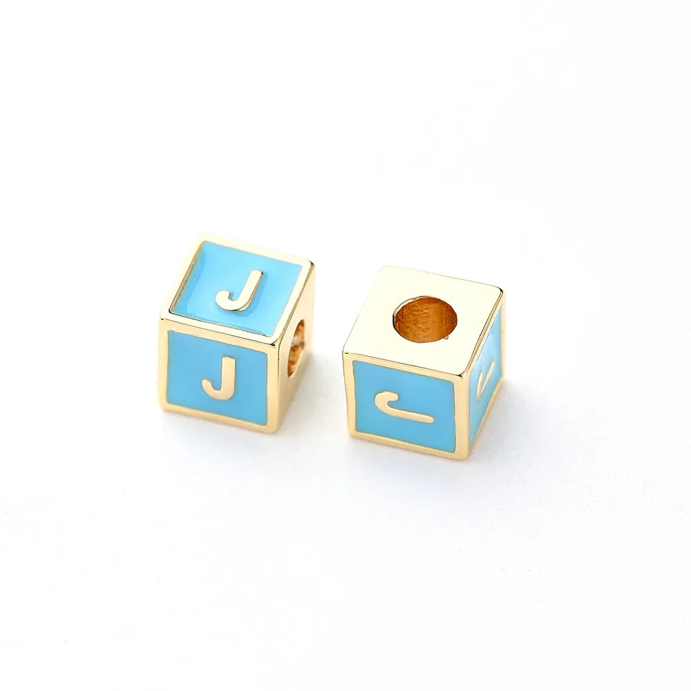 1 Pc/Package 6*6mm Hole 3~3.9mm Copper Gold Plated Letter Square Polished Beads