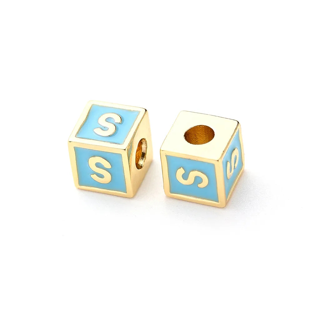 1 Pc/Package 6*6mm Hole 3~3.9mm Copper Gold Plated Letter Square Polished Beads