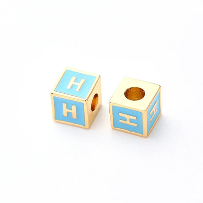 1 Pc/Package 6*6mm Hole 3~3.9mm Copper Gold Plated Letter Square Polished Beads