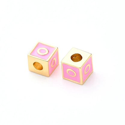 1 Pc/Package 6*6mm Hole 3~3.9mm Copper Gold Plated Letter Square Polished Beads