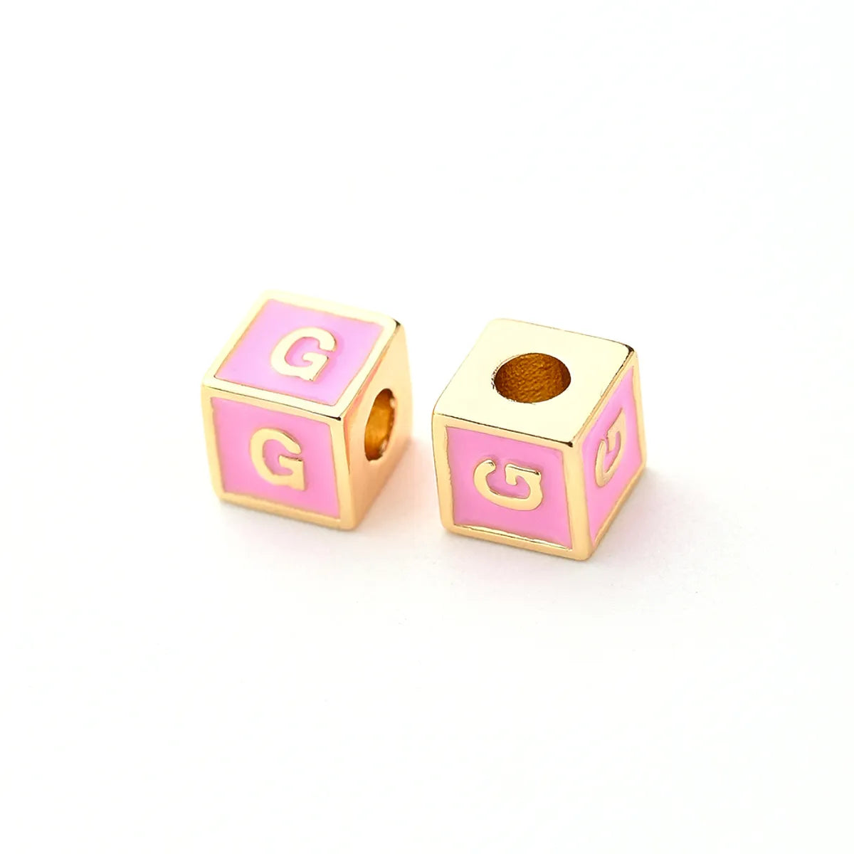 1 Pc/Package 6*6mm Hole 3~3.9mm Copper Gold Plated Letter Square Polished Beads