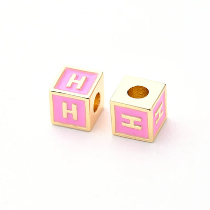 1 Pc/Package 6*6mm Hole 3~3.9mm Copper Gold Plated Letter Square Polished Beads