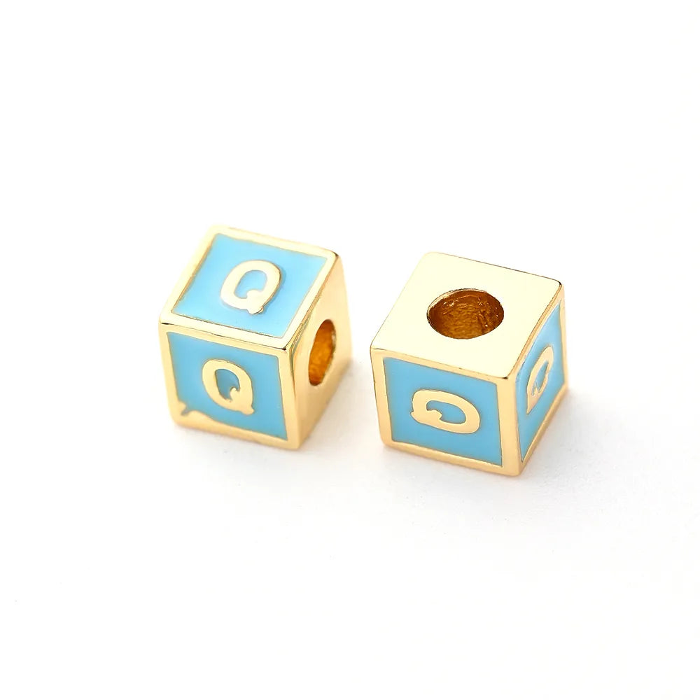 1 Pc/Package 6*6mm Hole 3~3.9mm Copper Gold Plated Letter Square Polished Beads