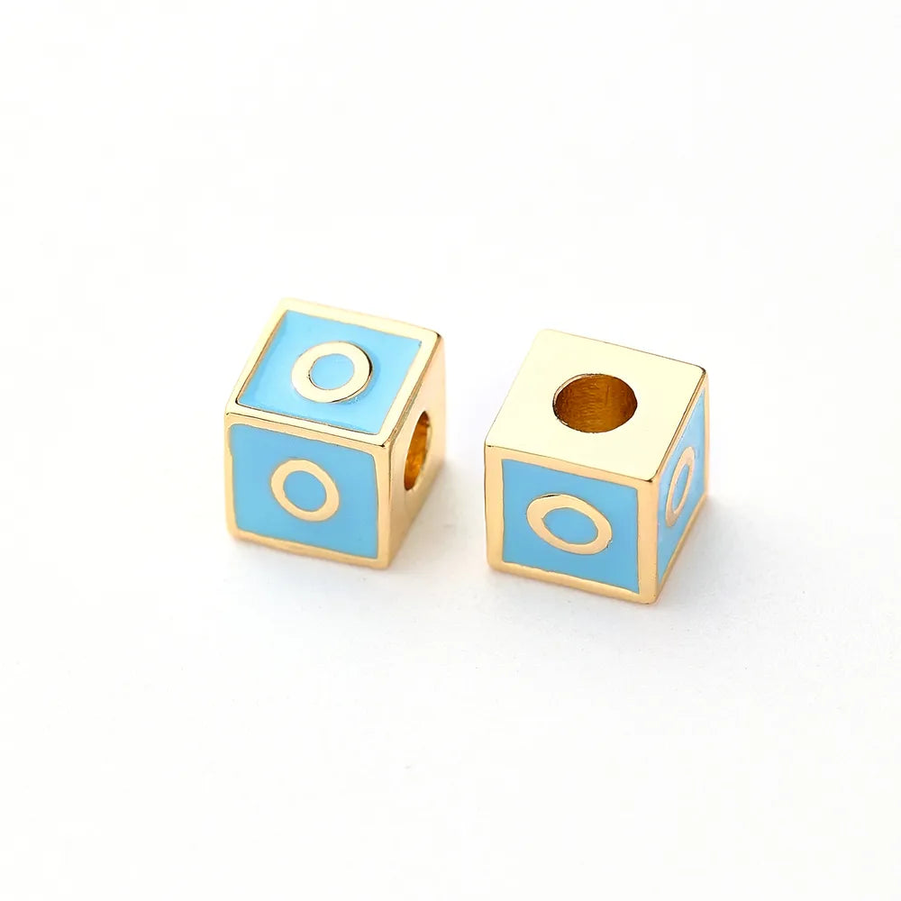 1 Pc/Package 6*6mm Hole 3~3.9mm Copper Gold Plated Letter Square Polished Beads