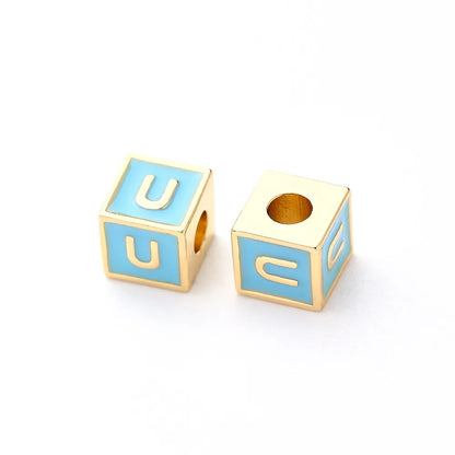 1 Pc/Package 6*6mm Hole 3~3.9mm Copper Gold Plated Letter Square Polished Beads