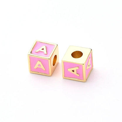 1 Pc/Package 6*6mm Hole 3~3.9mm Copper Gold Plated Letter Square Polished Beads