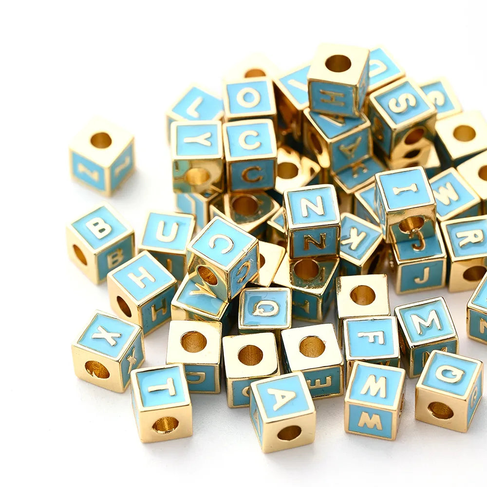 1 Pc/Package 6*6mm Hole 3~3.9mm Copper Gold Plated Letter Square Polished Beads