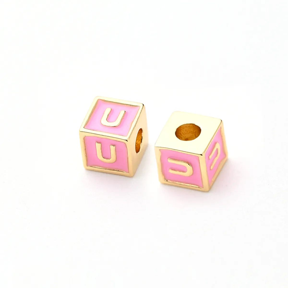 1 Pc/Package 6*6mm Hole 3~3.9mm Copper Gold Plated Letter Square Polished Beads