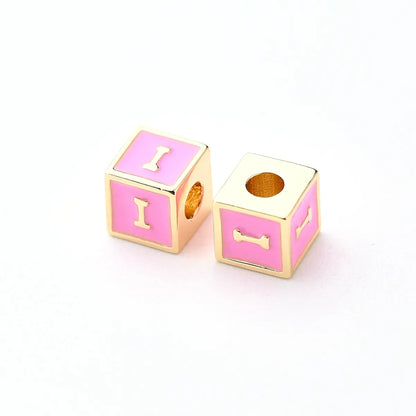 1 Pc/Package 6*6mm Hole 3~3.9mm Copper Gold Plated Letter Square Polished Beads